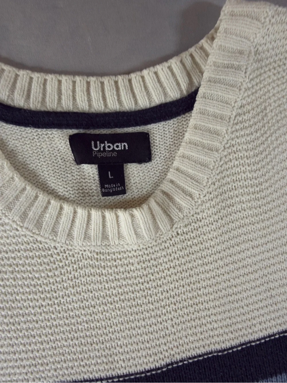 Club Room Cream Crewneck Sweater with Sunset Stripe Detail